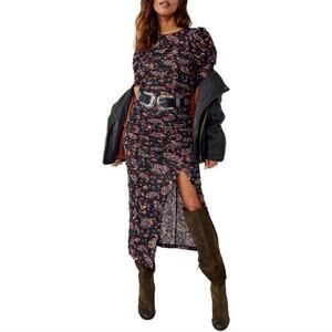 Free People Briella Ruched Floral Medium Dress